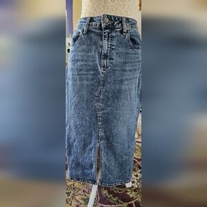 Wash Lab Blue Denim Midi Skirt with Front Slit Size 27 (4)